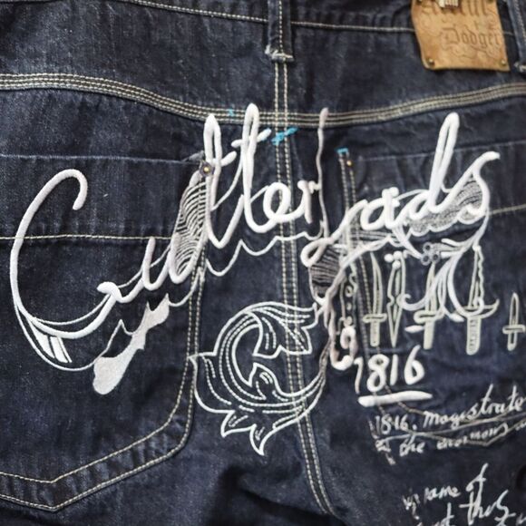 Artful Dodger Y2K Heavily Embroidered Skeleton Streetwear Baggy Hip Hop Jean's 4 - Picture 6 of 16